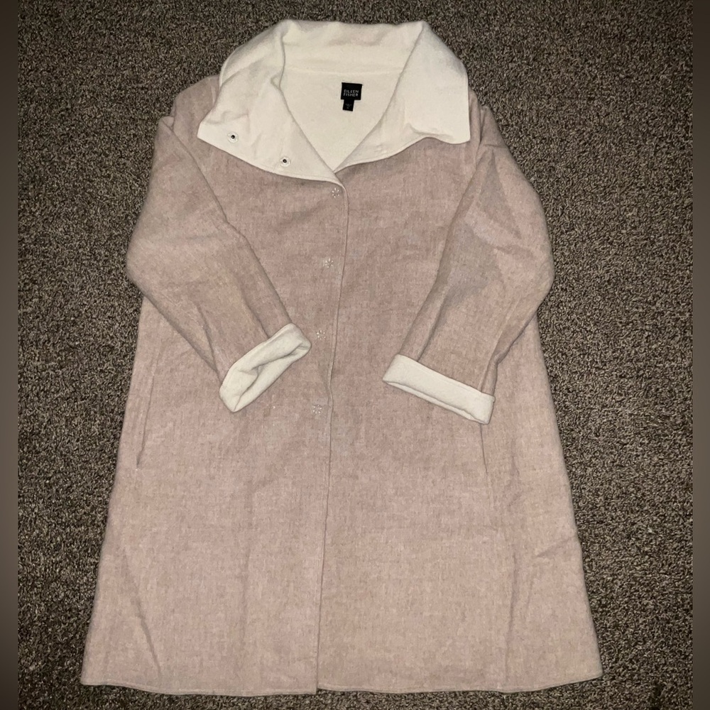 Eileen Fisher Tan Trench Coat with Cream Collar